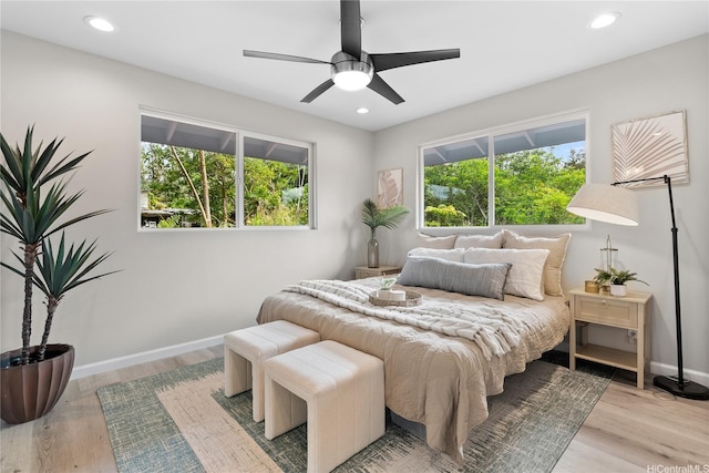 16-2154 Coral Dr, Pahoa, HI 96778 - bedroom featuring light wood-style floors, recessed lighting, and a ceiling fan