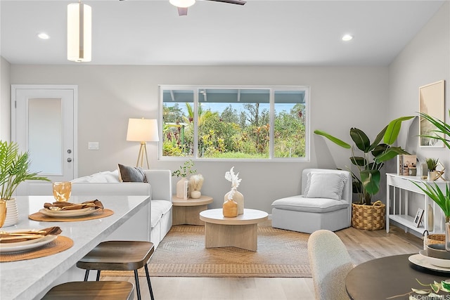 16-2154 Coral Dr, Pahoa, HI 96778 - living area featuring light wood finished floors, recessed lighting, and ceiling fan