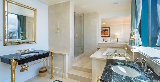 1888 Kalakaua Ave Unit 3504, Honolulu, HI 96815 - full bathroom with tile patterned flooring, an enclosed shower, and vanity