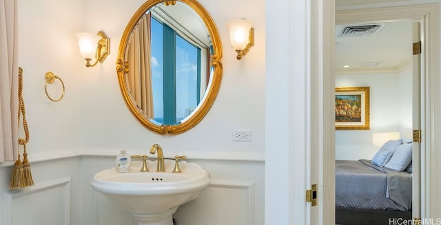 1888 Kalakaua Ave Unit 3504, Honolulu, HI 96815 - bathroom with crown molding and a sink