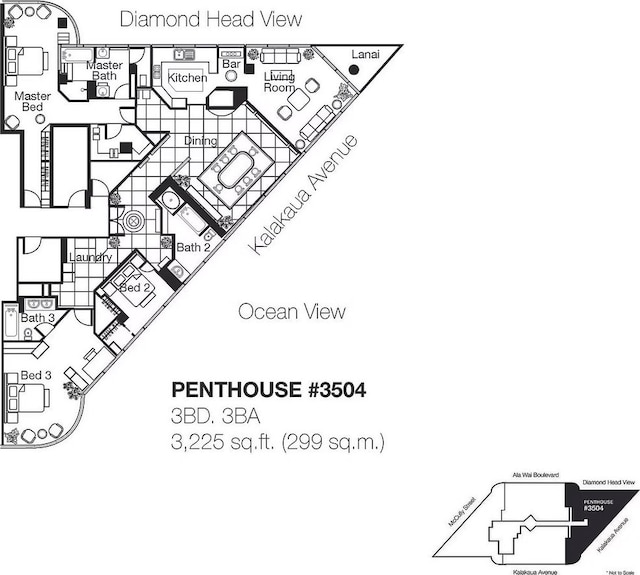 1888 Kalakaua Ave Unit 3504, Honolulu, HI 96815 - view of floor plan / room layout