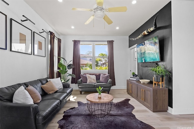 91-1298 Kuanoo St, Ewa Beach, HI 96706 - living area with ceiling fan, light wood-type flooring, and recessed lighting
