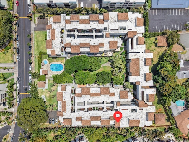 333 Aoloa St Unit 214, Kailua, HI 96734 - aerial view of property and surrounding area featuring a pool