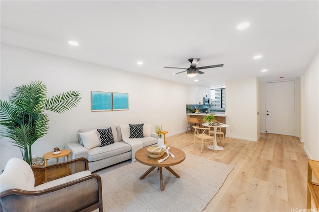 333 Aoloa St Unit 214, Kailua, HI 96734 - living room with recessed lighting, light wood finished floors, and a ceiling fan