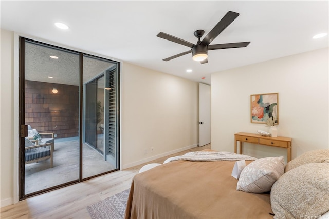 333 Aoloa St Unit 214, Kailua, HI 96734 - bedroom featuring access to exterior, wood finished floors, recessed lighting, and ceiling fan