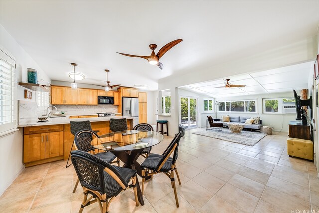 539 N Kainalu Dr, Kailua, HI 96734 - dining room featuring ceiling fan and light tile patterned floors