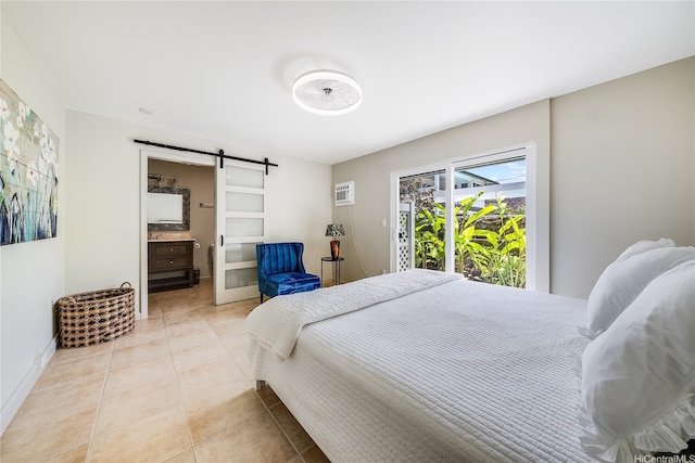 539 N Kainalu Dr, Kailua, HI 96734 - bedroom with a barn door, light tile patterned floors, and access to exterior