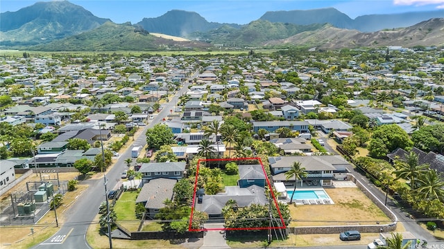 539 N Kainalu Dr, Kailua, HI 96734 - aerial view of residential area with a mountainous background and property parcel outlined