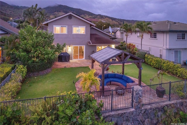 92-6024 Kohi St, Kapolei, HI 96707 - back of house with a gazebo, a patio, a fenced backyard, and a mountain view