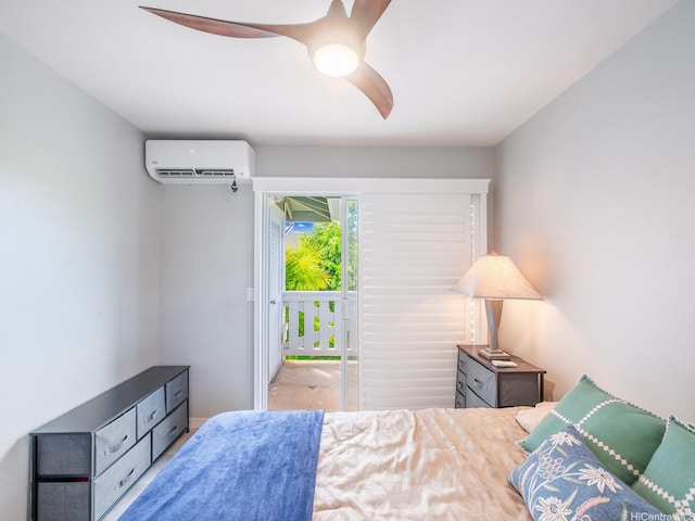 91-1058 Kekuilani Loop Unit 1508, Kapolei, HI 96707 - bedroom featuring access to exterior, a ceiling fan, and a wall mounted AC