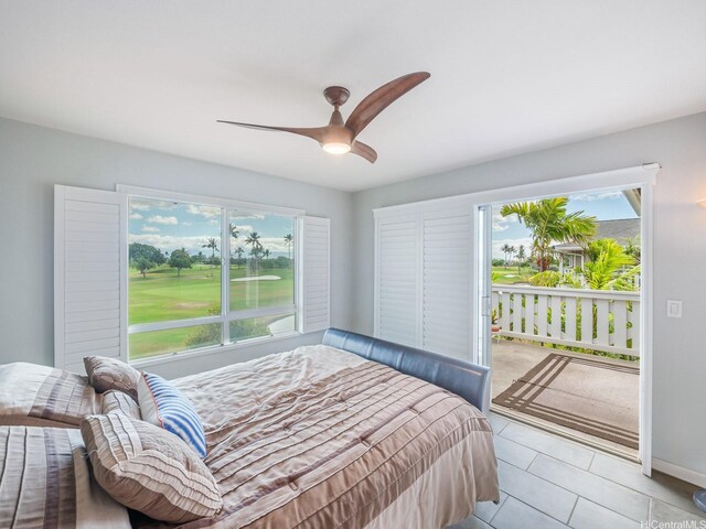 91-1058 Kekuilani Loop Unit 1508, Kapolei, HI 96707 - tiled bedroom featuring ceiling fan and access to exterior