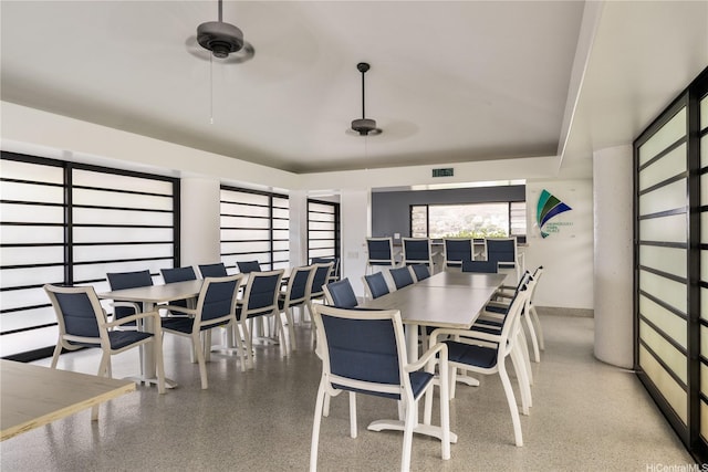 1212 Nuuanu Ave Unit 3402, Honolulu, HI 96817 - dining room featuring speckled floor and a ceiling fan