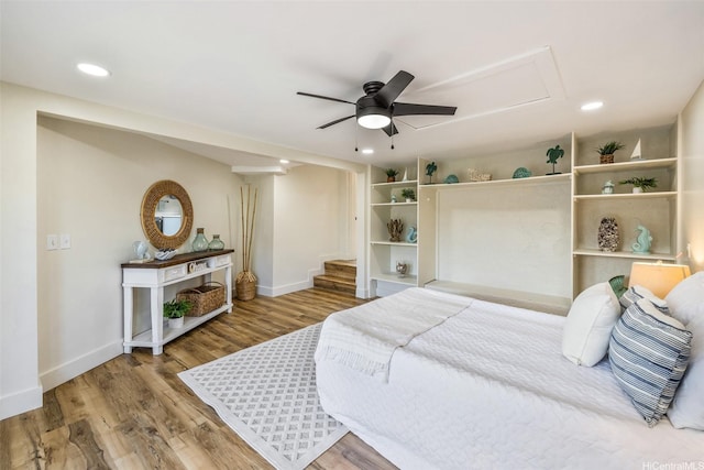 54-290 Kawaipuna Pl, Hauula, HI 96717 - bedroom featuring recessed lighting, attic access, wood finished floors, and ceiling fan