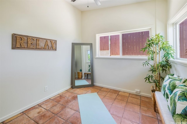 54-290 Kawaipuna Pl, Hauula, HI 96717 - tiled spare room featuring a ceiling fan and a towering ceiling