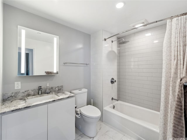 987 Queen St Unit 4112, Honolulu, HI 96814 - full bath featuring marble look tiles, shower / bath combo with shower curtain, vanity, and recessed lighting