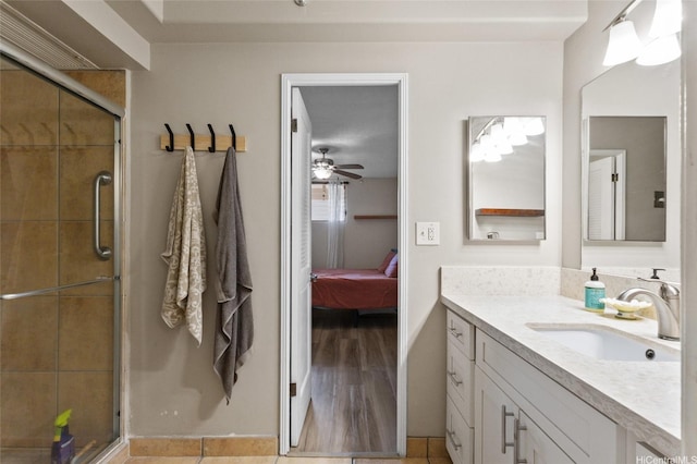 1684 Ala Moana Blvd Unit 251, Honolulu, HI 96815 - bathroom featuring vanity, a shower stall, ensuite bathroom, and ceiling fan