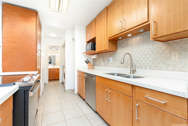 94-170 Apele Pl, Mililani, HI 96789 - kitchen featuring appliances with stainless steel finishes, light tile patterned floors, and decorative backsplash