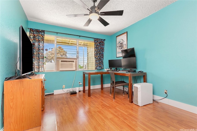 94-170 Apele Pl, Mililani, HI 96789 - office space with a textured ceiling, wood finished floors, cooling unit, and a ceiling fan