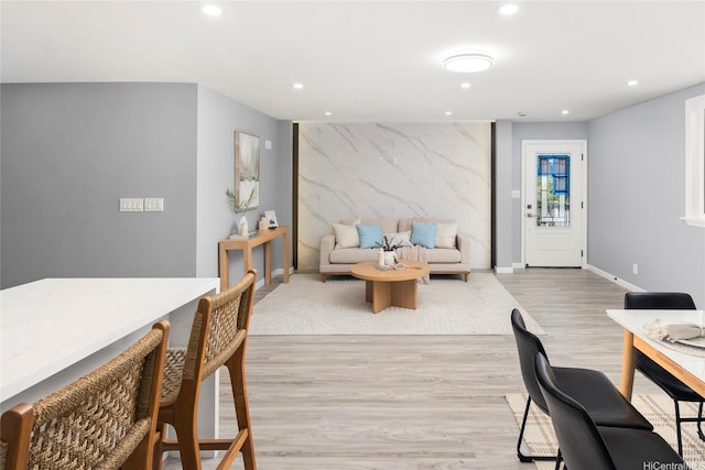 1989 9th Ave, Honolulu, HI 96816 - living room with recessed lighting, light wood-type flooring, and an accent wall