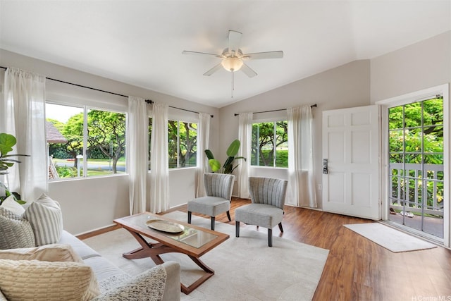 92-1487-A Aliinui Dr Unit 27A, Kapolei, HI 96707 - sitting room featuring vaulted ceiling, light wood finished floors, and ceiling fan