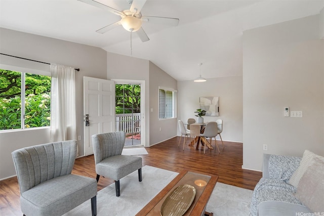 92-1487-A Aliinui Dr Unit 27A, Kapolei, HI 96707 - living area featuring plenty of natural light, lofted ceiling, wood finished floors, and a ceiling fan