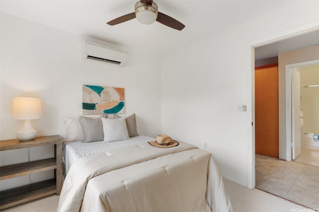 92-1487-A Aliinui Dr Unit 27A, Kapolei, HI 96707 - bedroom featuring an AC wall unit, light tile patterned floors, and ceiling fan
