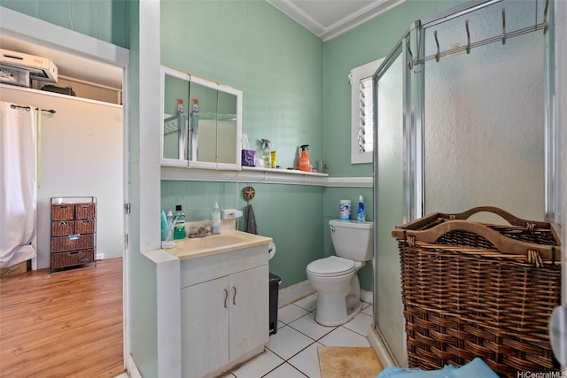 1242 16th Ave, Honolulu, HI 96816 - full bath with vanity, ornamental molding, a stall shower, and wood finished floors