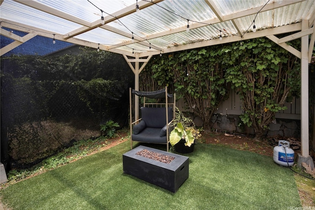 45-234 Mahalani Cir, Kaneohe, HI 96744 - view of grassy yard with a fire pit and a pergola