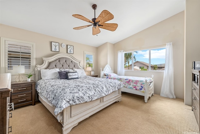 91-1030 Kai Uhu St, Ewa Beach, HI 96706 - bedroom featuring light colored carpet, lofted ceiling, and ceiling fan