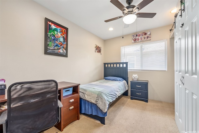 91-1030 Kai Uhu St, Ewa Beach, HI 96706 - bedroom with light colored carpet, recessed lighting, a ceiling fan, and a desk