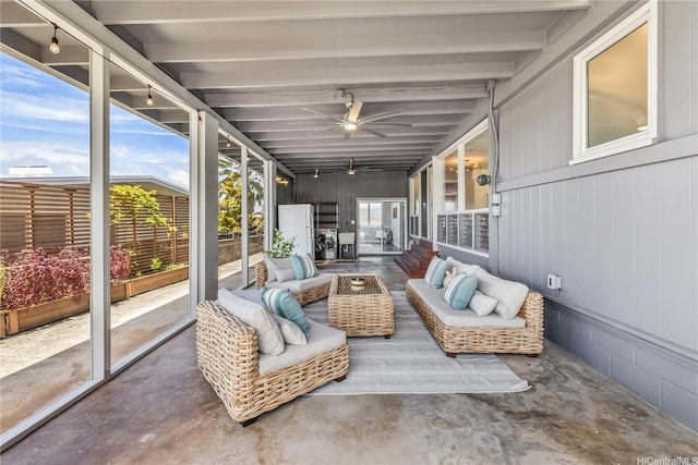 1384 Nanawale Pl, Kailua, HI 96734 - sunroom / solarium featuring outdoor lounge area, a ceiling fan, and beam ceiling