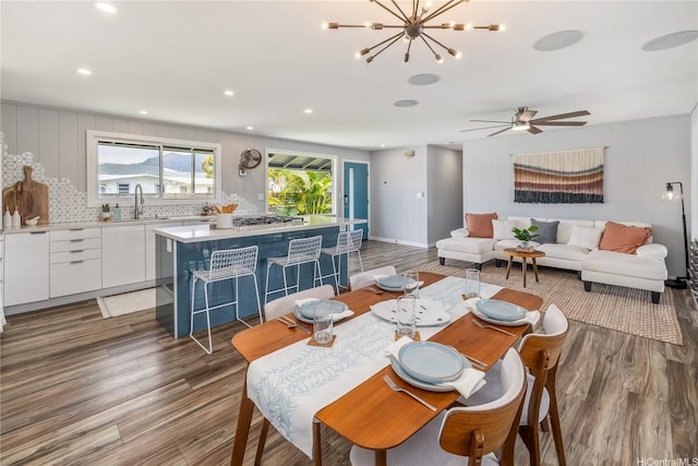 1384 Nanawale Pl, Kailua, HI 96734 - dining space featuring light wood-style floors, recessed lighting, a ceiling fan, and a chandelier