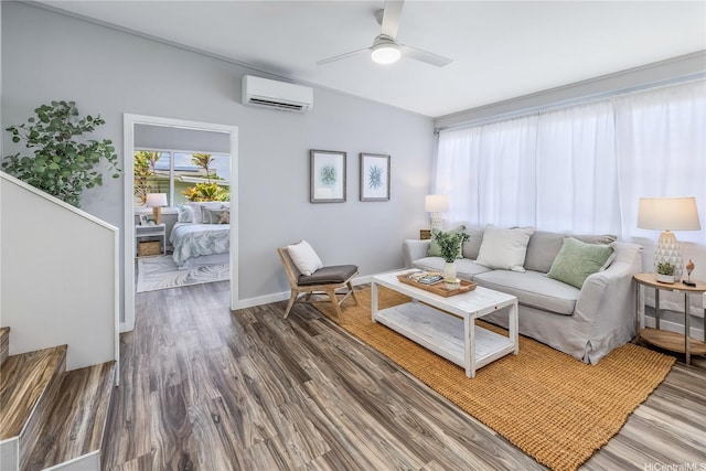 1384 Nanawale Pl, Kailua, HI 96734 - living room featuring an AC wall unit, wood finished floors, and ceiling fan