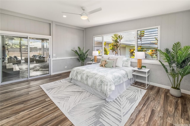 1384 Nanawale Pl, Kailua, HI 96734 - bedroom featuring access to exterior, wood finished floors, and a ceiling fan
