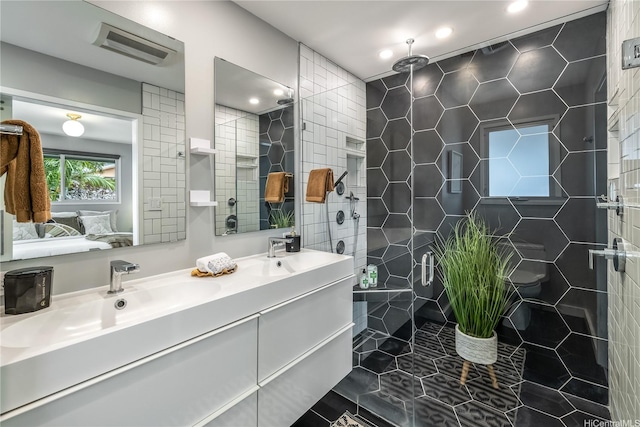 1384 Nanawale Pl, Kailua, HI 96734 - ensuite bathroom with double vanity, a stall shower, and recessed lighting