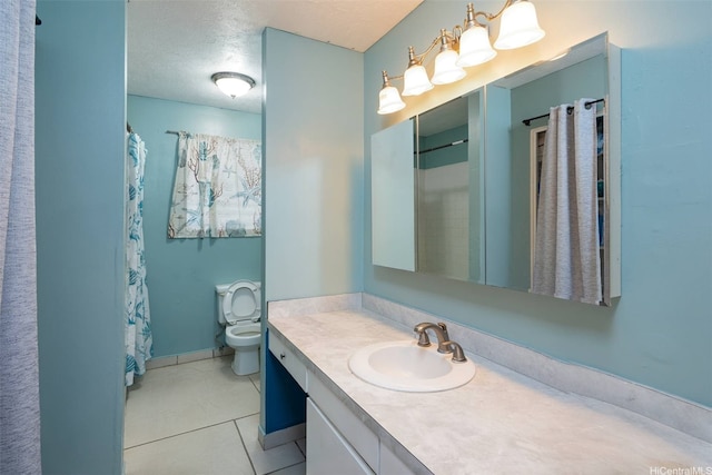 5333 Puahia Pl, Honolulu, HI 96821 - bathroom featuring vanity, tile patterned floors, a textured ceiling, and a shower with shower curtain