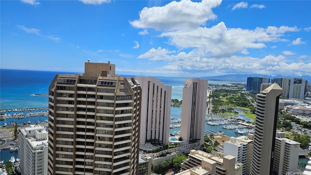 343 Hobron Ln Unit 3401, Honolulu, HI 96815 - view of building exterior with a water view, view of marina, and a view of city