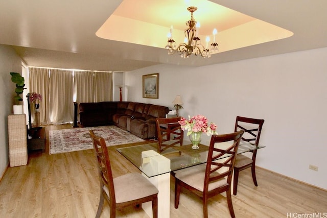 1860 Ala Moana Blvd Unit 910, Honolulu, HI 96815 - dining room with wood finished floors, a chandelier, and a tray ceiling