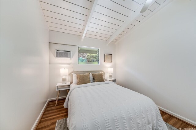 1670 Halekoa Dr, Honolulu, HI 96821 - bedroom with wood finished floors, an AC wall unit, and wooden ceiling
