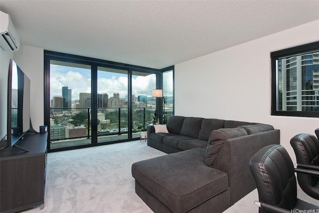 615 Keawe St Unit 1903, Honolulu, HI 96813 - carpeted living room featuring a wall unit AC and expansive windows