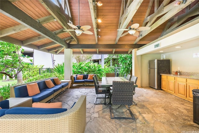 930 Kaheka St Unit 802, Honolulu, HI 96814 - view of patio / terrace with outdoor lounge area, a ceiling fan, and area for grilling
