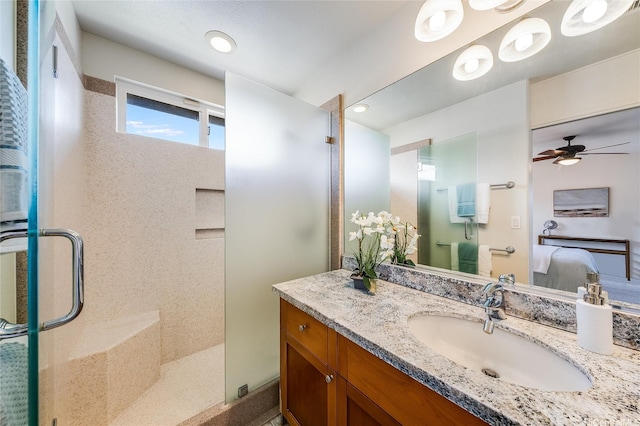 580 Lunalilo Home Rd Unit 358, Honolulu, HI 96825 - ensuite bathroom with a shower stall, vanity, and a ceiling fan