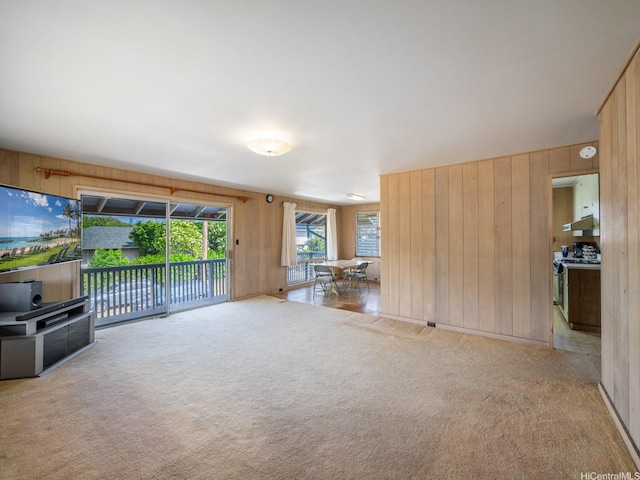 1114 8th Ave, Honolulu, HI 96816 - unfurnished living room featuring wood walls and carpet floors