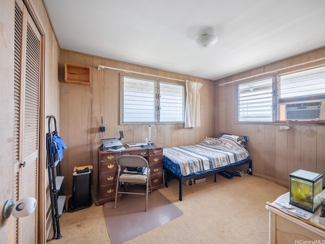 1114 8th Ave, Honolulu, HI 96816 - bedroom with cooling unit, carpet flooring, wooden walls, and a closet