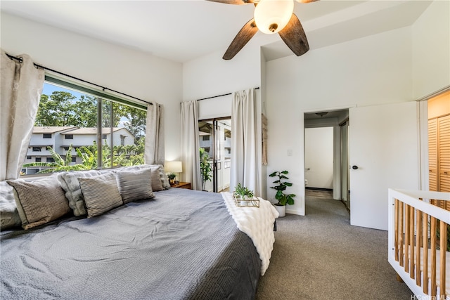 95-150 Kuahelani Ave Unit 255, Mililani, HI 96789 - bedroom with carpet, access to outside, ceiling fan, and beam ceiling