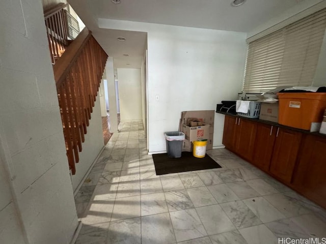 99-146 Kulina St, Aiea, HI 96701 - kitchen with light marble finish flooring, dark countertops, and recessed lighting