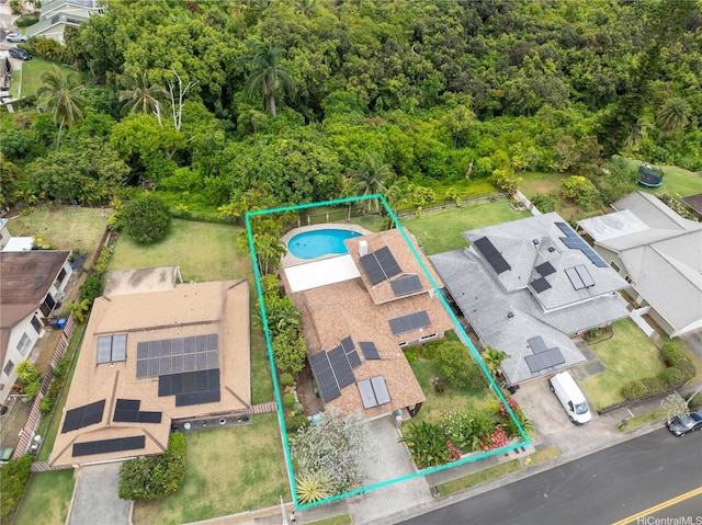 46-259 Kalali St, Kaneohe, HI 96744 - aerial view of residential area featuring property parcel outlined and a pool