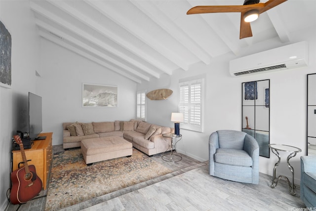 7780 Waikapu Loop, Honolulu, HI 96825 - living room with a wall mounted air conditioner, a ceiling fan, and wood finished floors