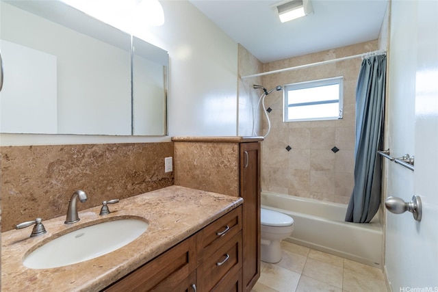 1335 Onioni St, Kailua, HI 96734 - full bathroom featuring shower / bath combo, vanity, tile patterned floors, and decorative backsplash