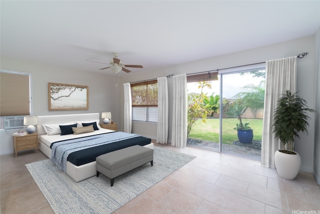 1335 Onioni St, Kailua, HI 96734 - bedroom with access to outside, ceiling fan, and light tile patterned floors